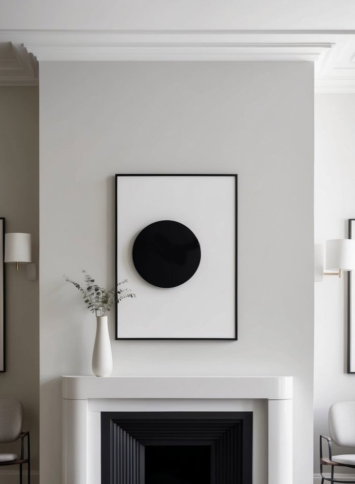 Mantel with 3D black and white artwork