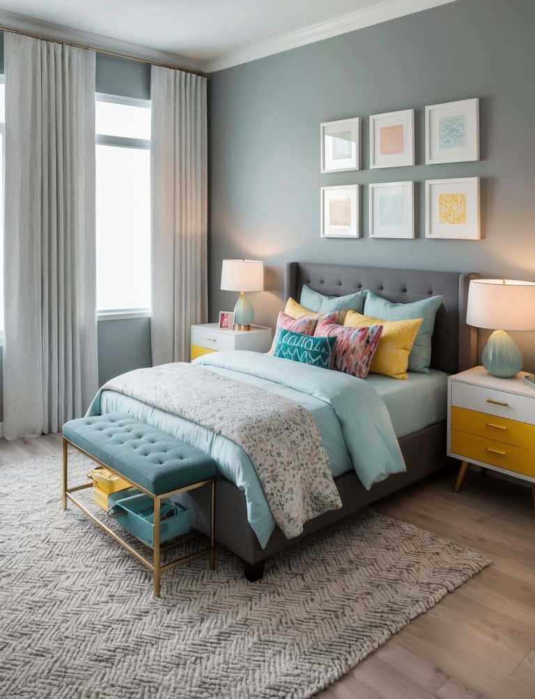 A modern, functional teen bedroom with trendy decor