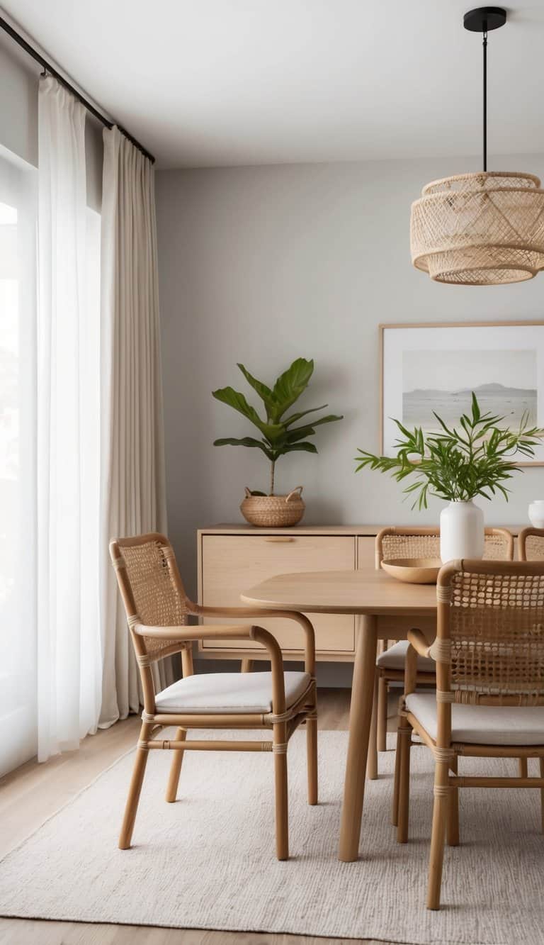 A cozy Scandinavian dining room with a Tine K Home Bamboo Chair, featuring light woods and soft tones